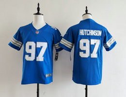 Youth Nike Detroit Lions #97 Aidan Hutchinson Blue Authentic Stitched NFL Jersey