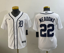 Youth Nike Detroit Tigers #22 Parker Meadows White Game Authentic Stitched MLB Jersey