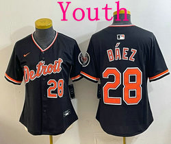 Youth Nike Detroit Tigers #28 Javier Baez Black 28 front 2026 Authentic Stitched MLB Jersey