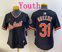 Youth Nike Detroit Tigers #31 Riley Greene Black 31 front 2026 Authentic Stitched MLB Jersey