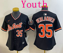 Youth Nike Detroit Tigers #35 Justin Verlander Black 35 front 2026 Authentic Stitched MLB Jersey