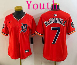 Youth Nike Detroit Tigers #7 Kevin McGonigle Orange 2026 MLB Jersey