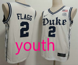 Youth Nike Duke Blue Devils #2 Cooper Flagg white black number NCAA jersey
