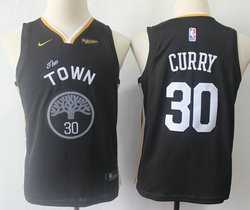 Youth Nike Golden State Warriors #30 Stephen Curry Black With new Advertising patch Authentic Stitched NBA Jerseys
