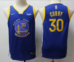 Youth Nike Golden State Warriors #30 Stephen Curry Blue Game Finished Icon Edition With Advertising patch Authentic Stitched NBA Jerseys