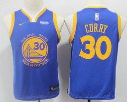 Youth Nike Golden State Warriors #30 Stephen Curry Blue With New Advertising Authentic Stitched NBA Jersey
