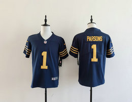Youth Nike Green Bay Packers #1 Micah Parsons Blue Throwback Stitched Football Jersey