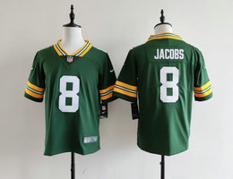 Youth Nike Green Bay Packers #8 Josh Jacobs Green Vapor Stitched Football Jersey