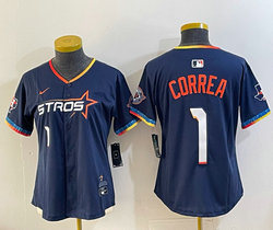 Youth Nike Houston Astros #1 Carlos Correa Navy 4(IV) 2025 City Stitched MLB Jersey