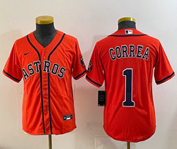 Youth Nike Houston Astros #1 Carlos Correa Orange Sleeve with Logo MLB Jersey