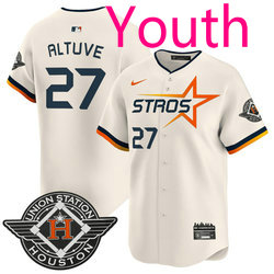 Youth Nike Houston Astros #27 Jose Altuve Cream 2025 City Stitched MLB Jersey