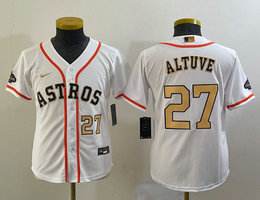 Youth Nike Houston Astros #27 Jose Altuve White #27 On front Champions Authentic Stitched MLB Jersey