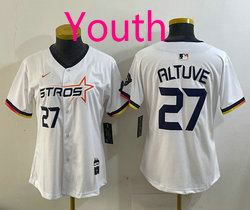 Youth Nike Houston Astros #27 Jose Altuve White 3(III) 27 front Joint Stitched MLB Jersey