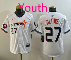 Youth Nike Houston Astros #27 Jose Altuve White 4(IV) Joint Authentic Stitched MLB Jersey