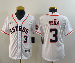 Youth Nike Houston Astros #3 Jeremy Pena White #3 IN Front Authentic Stitched MLB Jersey
