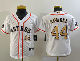 Youth Nike Houston Astros #44 Yordan Alvarez White #44 On front Champions Authentic Stitched MLB Jersey