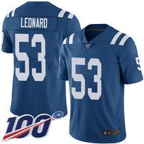 Youth Nike Indianapolis Colts #53 Darius Leonard With NFL 100th Season Patch Royal Blue Vapor Untouchable Authentic Stitched NFL Jersey