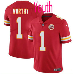 Youth Nike Kansas City Chiefs #1 Xavier Worthy Red 2024 Draft F.U.S.E Football Jersey