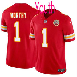 Youth Nike Kansas City Chiefs #1 Xavier Worthy Red 2024 Draft Vapor Untouchable Football Jersey