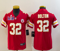 Youth Nike Kansas City Chiefs #32 Nick Bolton Red With 2024 Super Bowl (LVIII ) patch Jersey