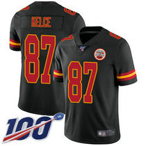 Youth Nike Kansas City Chiefs #87 Travis Kelce With 100th Season Patch Black Vapor Untouchable Authentic stitched NFL jersey
