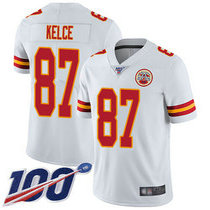 Youth Nike Kansas City Chiefs #87 Travis Kelce With 100th Season Patch White Vapor Untouchable Limited Authentic Stitched NFL Jersey