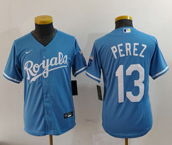 Youth Nike Kansas City Royals #13 Salvador Perez Light Blue Game Authentic stitched MLB jersey