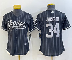 Youth Nike Las Vegas Raiders #34 Bo Jackson Black Joint Adults Stripe Authentic Stitched baseball jersey