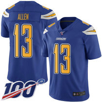Youth Nike Los Angeles Chargers #13 Keenan Allen With NFL 100th Season Patch Electric Blue Rush Authentic stitched NFL jersey