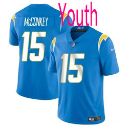 Youth Nike Los Angeles Chargers #15 Ladd McConkey Light Blue 2024 Draft Vapor Untouchable Football Jersey
