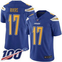 Youth Nike Los Angeles Chargers #17 Philip Rivers With NFL 100th Season Patch Electric Blue Rush Authentic stitched NFL jersey