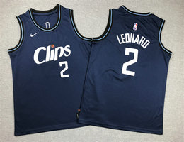 Youth Nike Los Angeles Clippers #2 Kawhi Leonard Navy 2024 City Stitched NBA Jersey