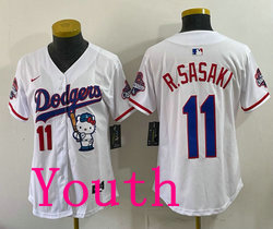 Youth Nike Los Angeles Dodgers #11 Roki Sasaki White Hello Kitty Night Jersey