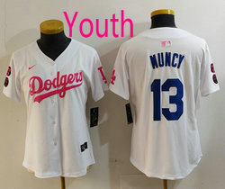 Youth Nike Los Angeles Dodgers #13 Max Muncy White Pink Joint Authentic Stitched MLB Jersey