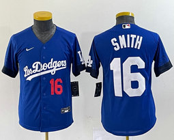 Youth Nike Los Angeles Dodgers #16 Will Smith Blue City red 16 in front Authentic Stitched MLB Jersey