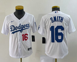 Youth Nike Los Angeles Dodgers #16 Will Smith White red 16 in front Authentic Stitched MLB Jersey