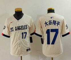 Youth Nike Los Angeles Dodgers #17 大谷翔平 Cream 2024 City 17 Front Authentic Stitched MLB Jersey