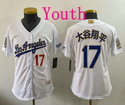 Youth Nike Los Angeles Dodgers #17 大谷翔平 White 2026 Gold Collection 9x & B2B Jersey