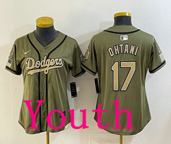 Youth Nike Los Angeles Dodgers #17 Shohei Ohtani 250 and Champion patch Army Green MLB Jersey