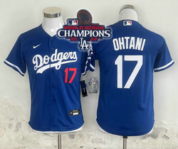 Youth Nike Los Angeles Dodgers #17 Shohei Ohtani Blue City 2024 World Series Champions Stitched Baseball Jersey