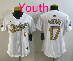 Youth Nike Los Angeles Dodgers #17 Shohei Ohtani White Gold Name Champions Jersey