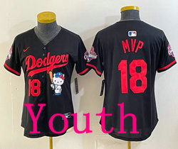 Youth Nike Los Angeles Dodgers #18 MVP Black Hello Kitty Night Jersey