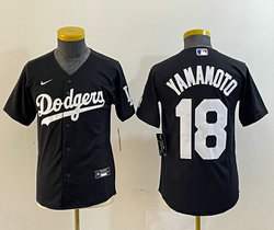 Youth Nike Los Angeles Dodgers #18 Yoshinobu Yamamoto Black Stitched Baseball Jersey