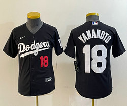 Youth Nike Los Angeles Dodgers #18 Yoshinobu Yamamoto Black with red 18 Stitched Baseball Jersey