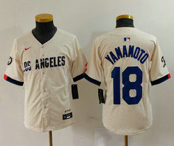 Youth Nike Los Angeles Dodgers #18 Yoshinobu Yamamoto Cream 2024 City MLB Jersey