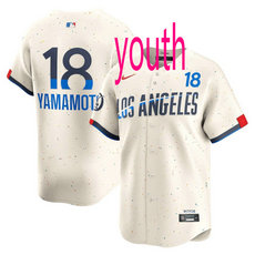 Youth Nike Los Angeles Dodgers #18 Yoshinobu Yamamoto Cream Fashion Game Authentic Stitched MLB Jersey