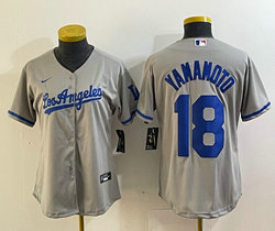 Youth Nike Los Angeles Dodgers #18 Yoshinobu Yamamoto Gray Stitched Baseball Jersey