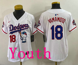 Youth Nike Los Angeles Dodgers #18 Yoshinobu Yamamoto White Hello Kitty Night Jersey