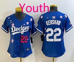 Youth Nike Los Angeles Dodgers #22 Clayton Kershaw Blue 2025 Tokyo Series Stitched MLB Jersey