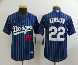 Youth Nike Los Angeles Dodgers #22 Clayton Kershaw Blue White stripe Authentic Stitched MLB jersey